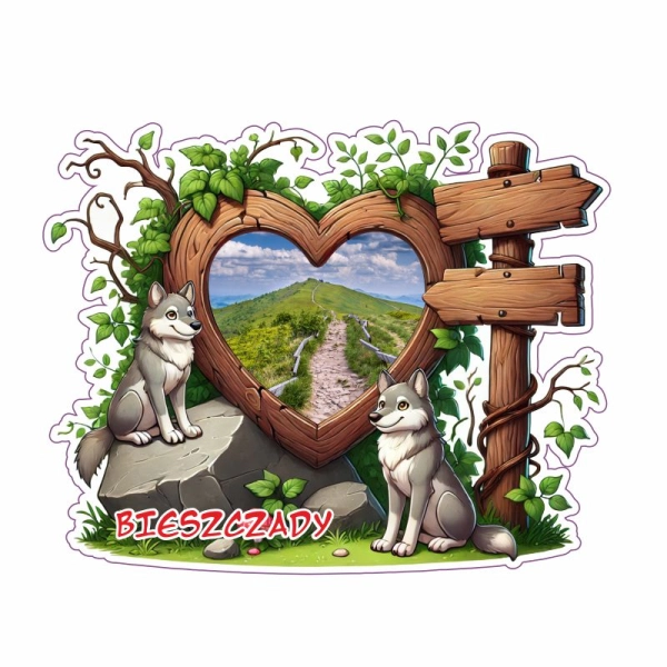 Drewniany magnes Wilki z ramką